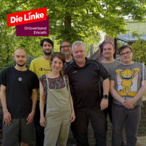 Foto des Vorstands (von links nach rechts: Fabian Tim Kollat, Matthias Dörrlamm, Sonja Müller-Welt, Kay Keunecke, Lutz Gallasch, Kay Küsters & Tyll Schulz)